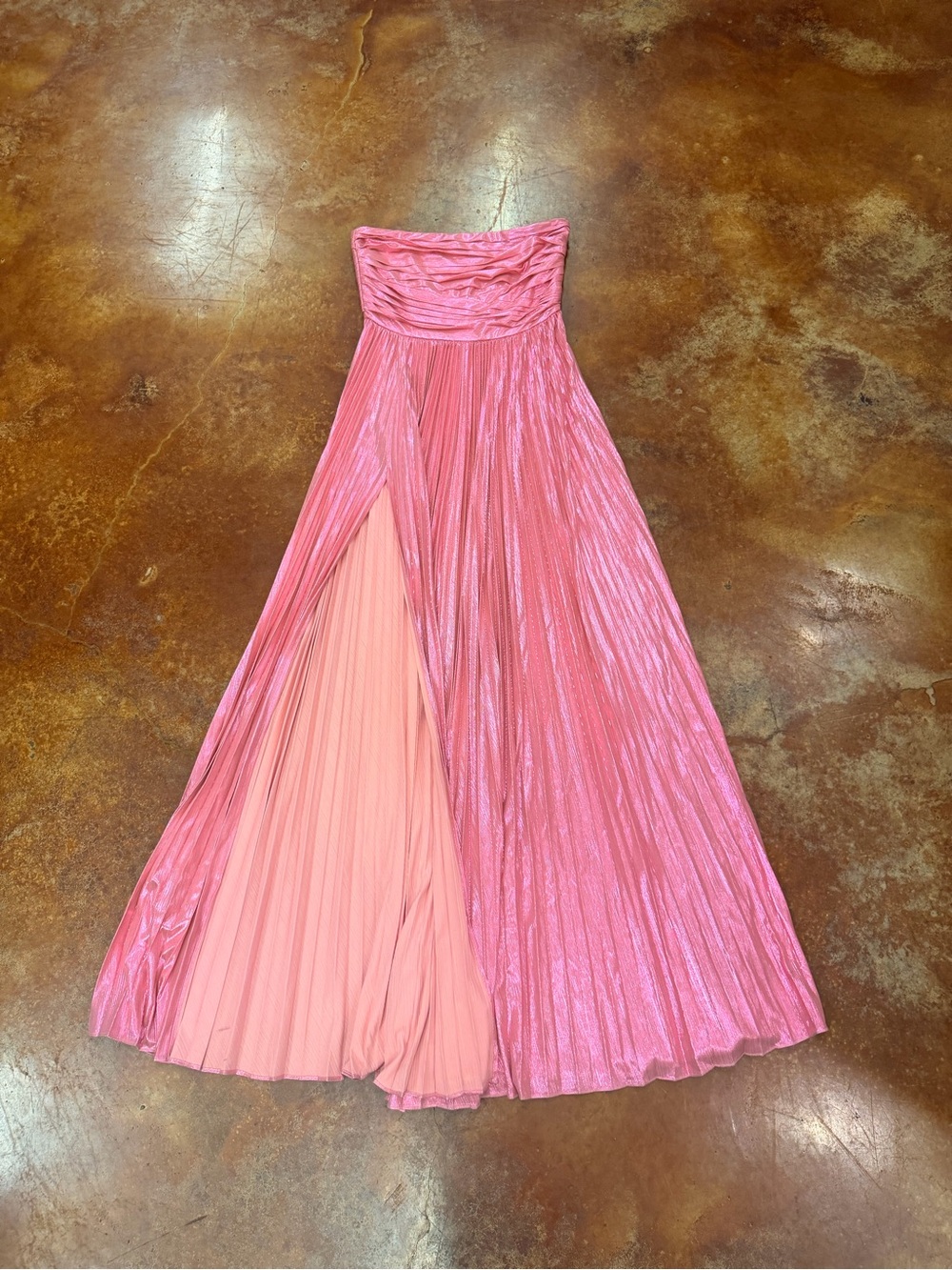 Retrofete Pink Strapless Pleated Prom Gown